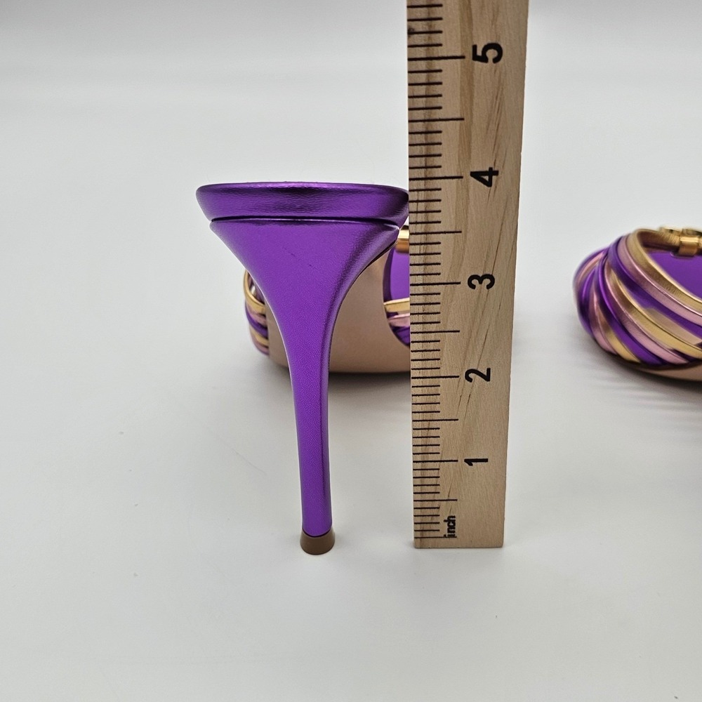 Gianvito Rossi Sandals Women Silk 115 High Heel Purple Gold Metallic Strappy 7.5 - Picture 5 of 8